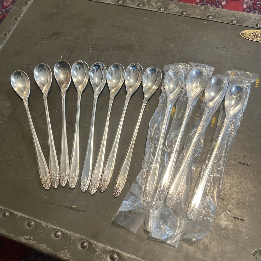 Vintage Nickel Silver Iced Tea Spoons – 7” Long – Set of 12 – 4 Sealed ELDAN